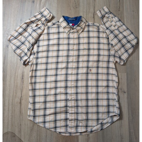 Vintage 90s Tommy Hilfiger Size XL Shirt Flannel Crest Plaid Cotton Button Down - Picture 3 of 8